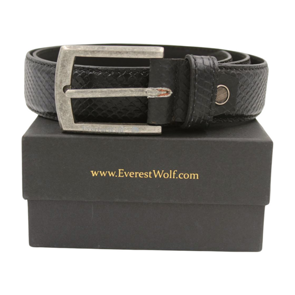 EverestWolf BlackMamba designer Leather Belt with Silver Buckle