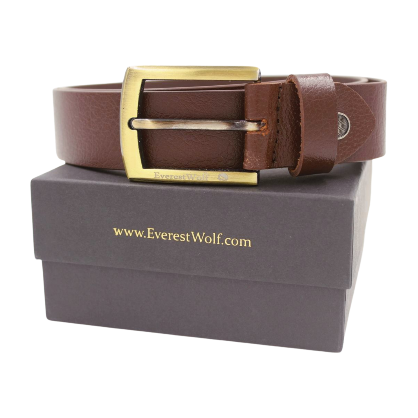 EverestWolf Grandeur snaky Brown Leather Belt with Golden Buckle