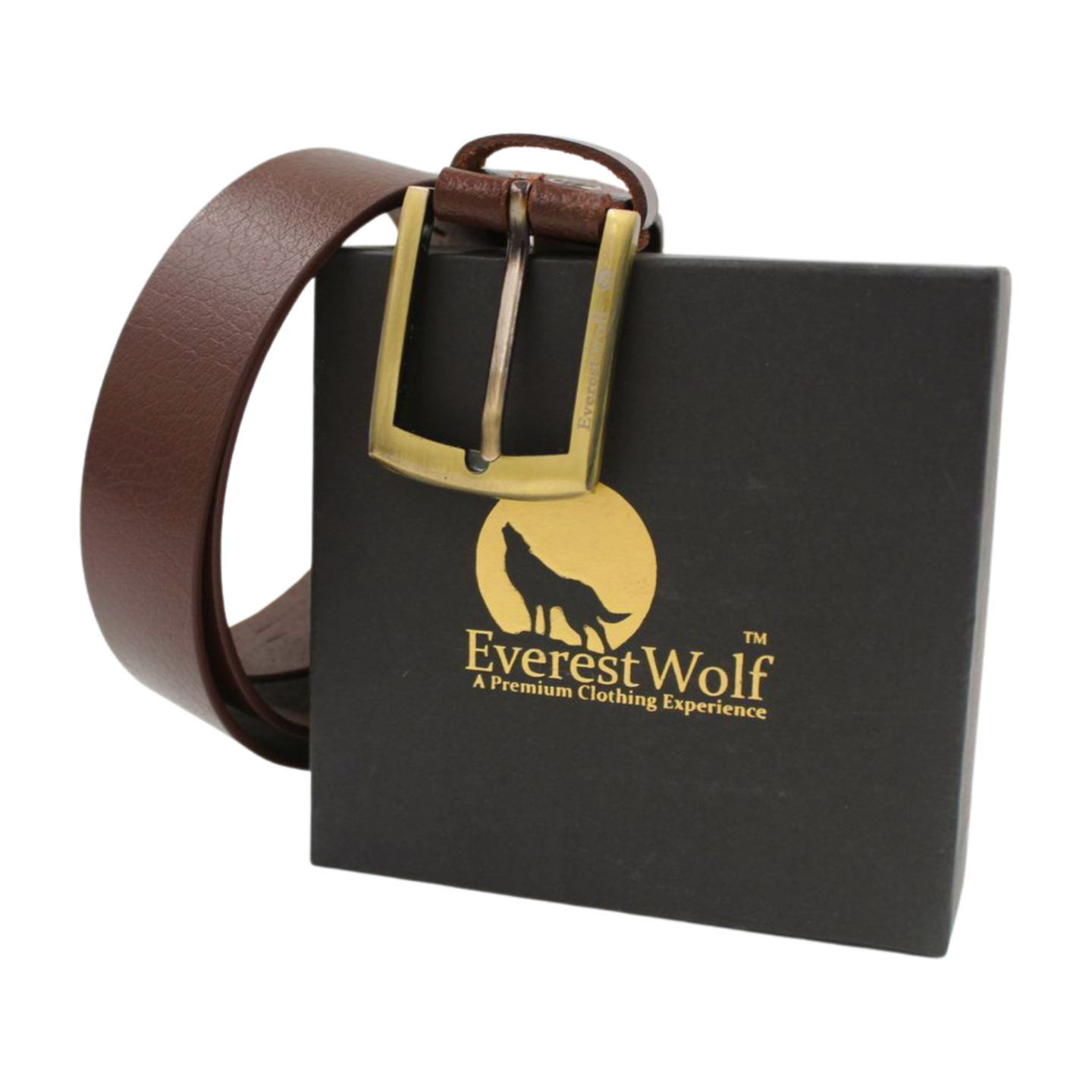 EverestWolf Grandeur snaky Brown Leather Belt with Golden Buckle