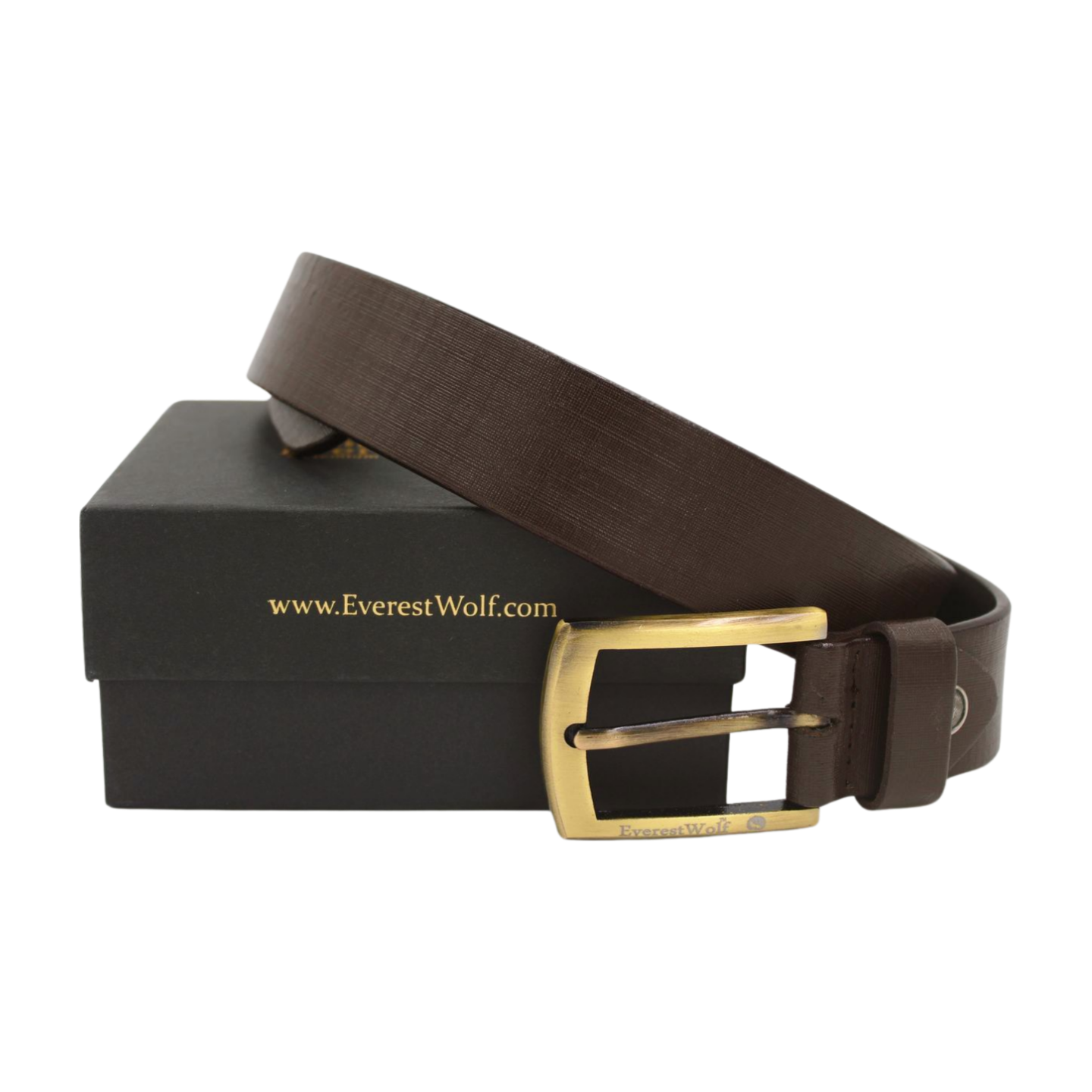EverestWolf Empyrean Texture Brown Leather Belt with Golden Buckle