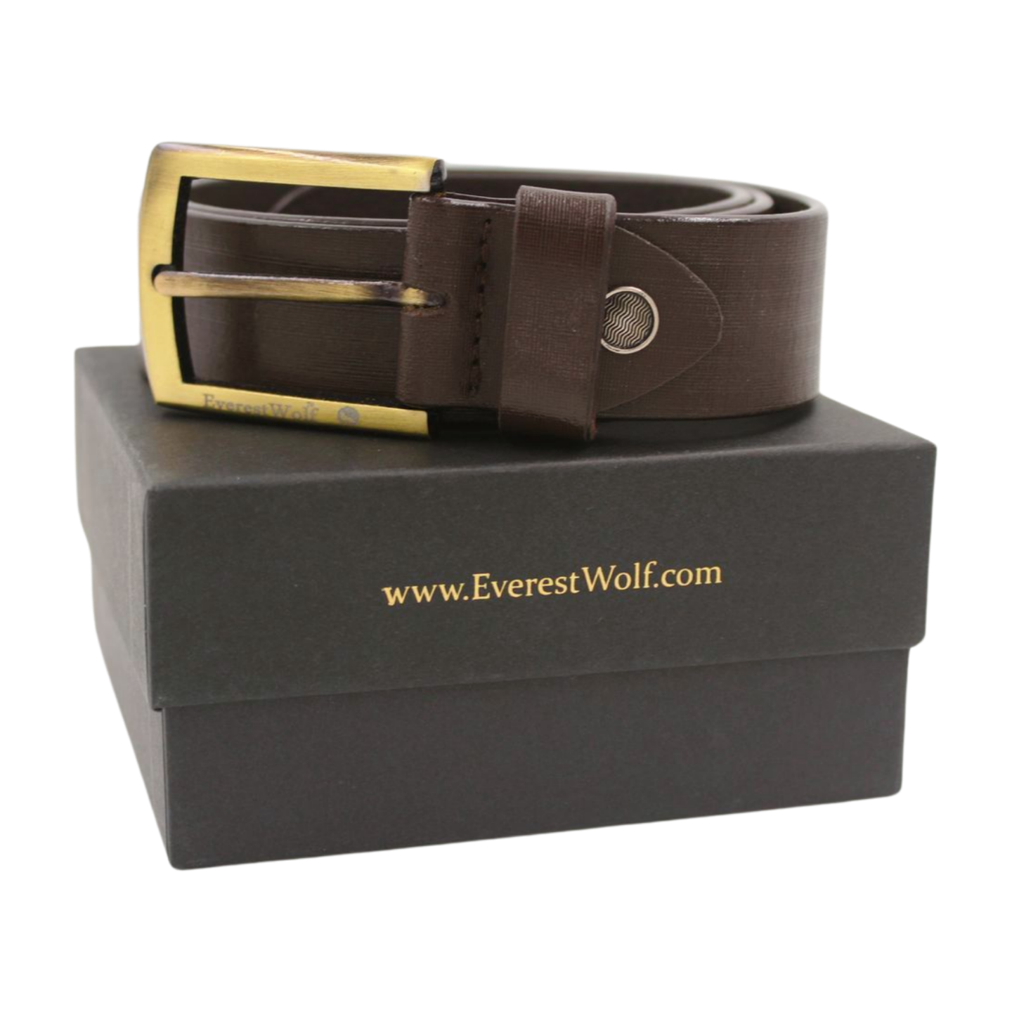 EverestWolf Empyrean Texture Brown Leather Belt with Golden Buckle