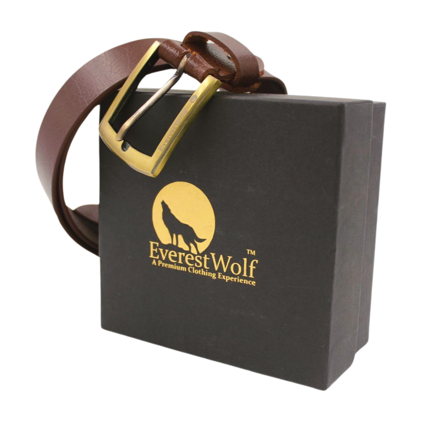 EverestWolf Grandeur snaky Brown Leather Belt with Golden Buckle