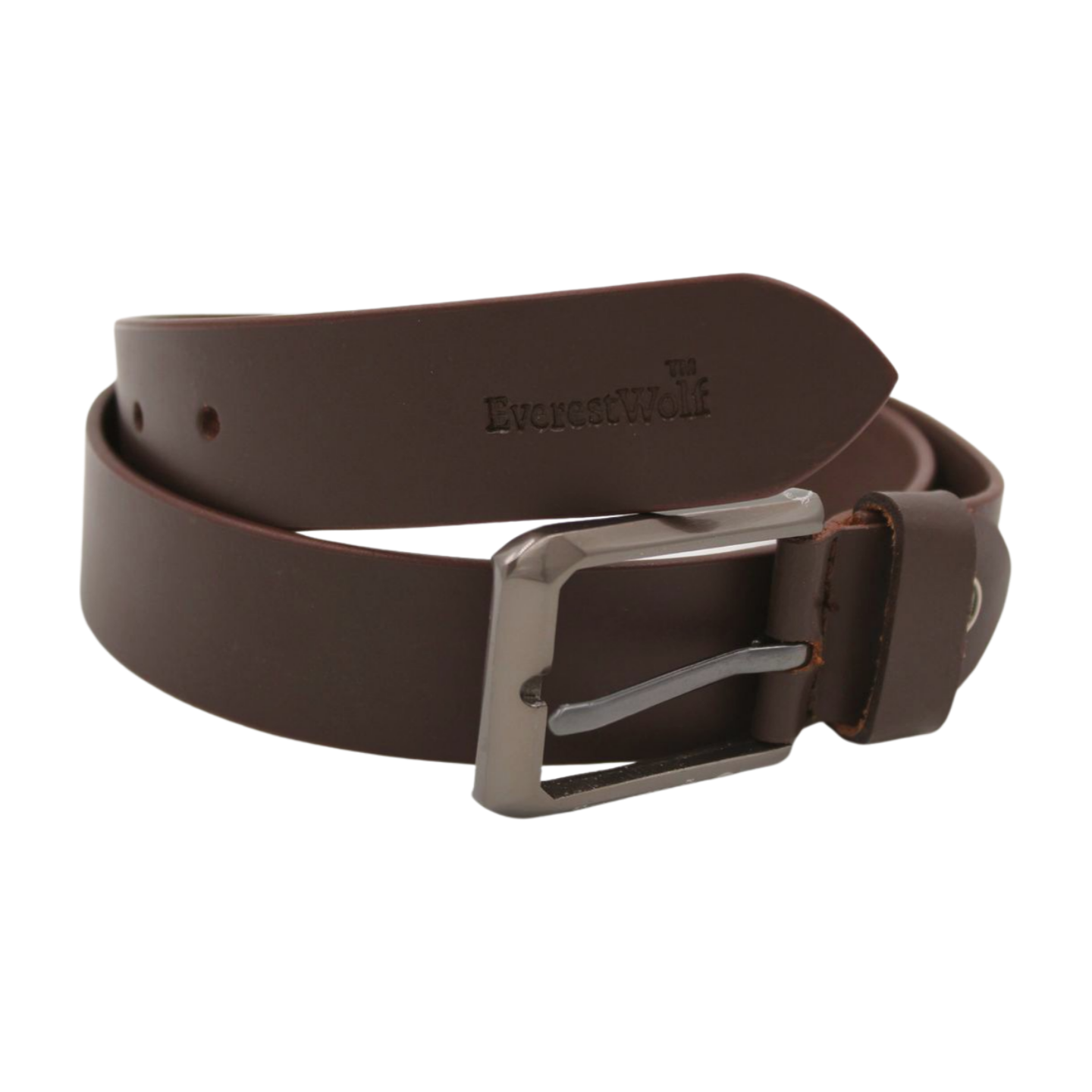 EverestWolf Luminary Brown Leather Belt with Grey Buckle