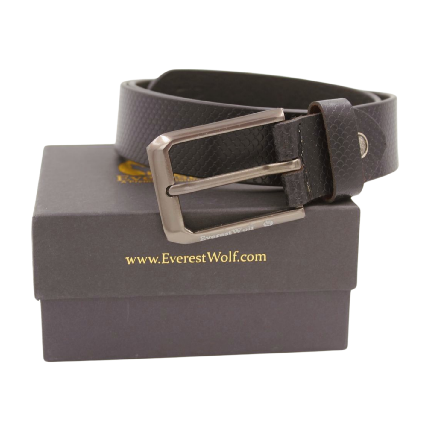 EverestWolf EleganTie Black Leather Belt with Silver Buckle