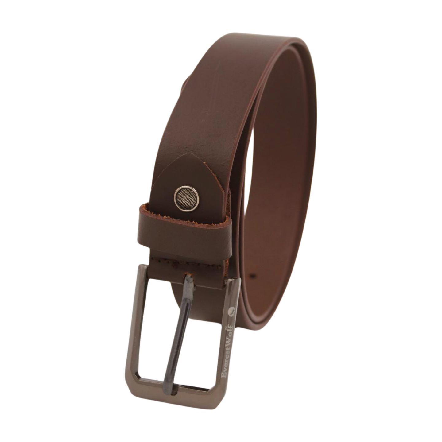 EverestWolf Luminary Brown Leather Belt with Grey Buckle