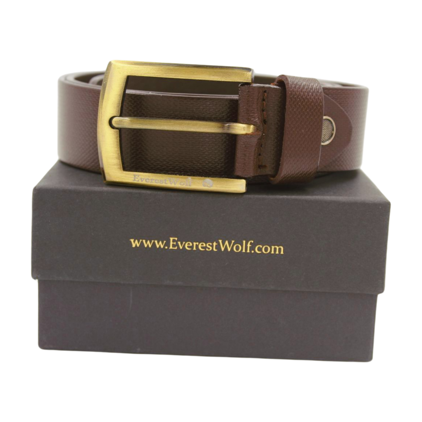 EverestWolf Lazerr Brown Leather Belt with Premium Golden Buckle