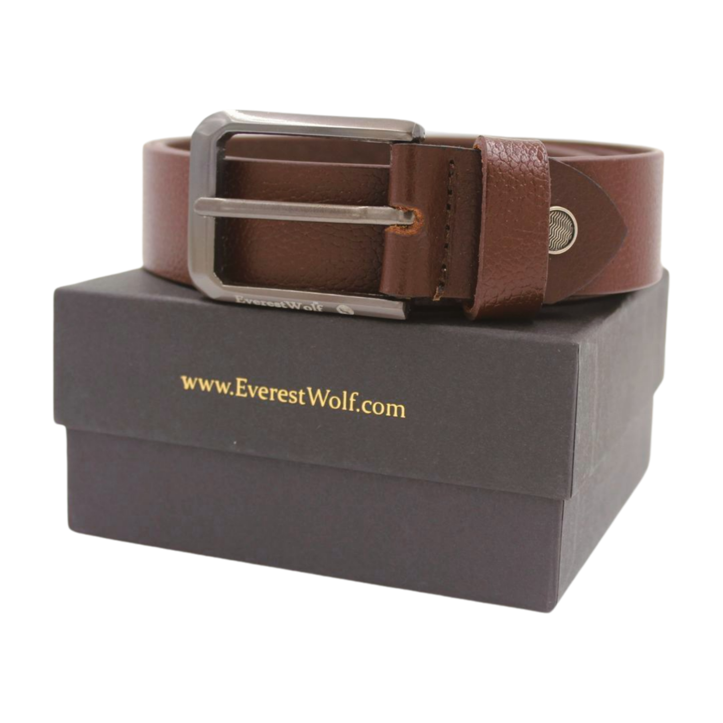 EverestWolf EnigmaBrown Texture Leather Belt with Midnight Gray Buckle