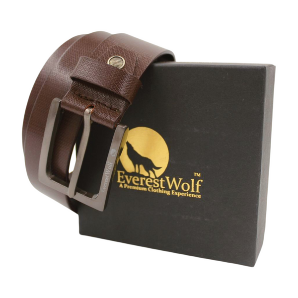 EverestWolf EliteEmbrace Designer Brown Leather Belt with Silver Buckle