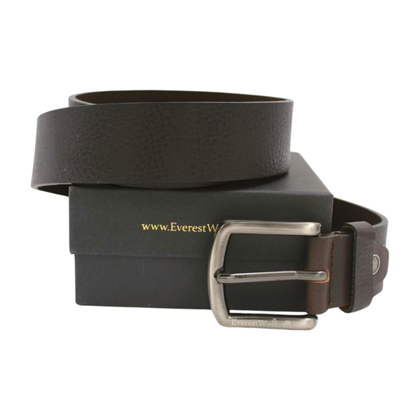 EverestWolf Leather CoffeeBrown Belt with Silver Buckle