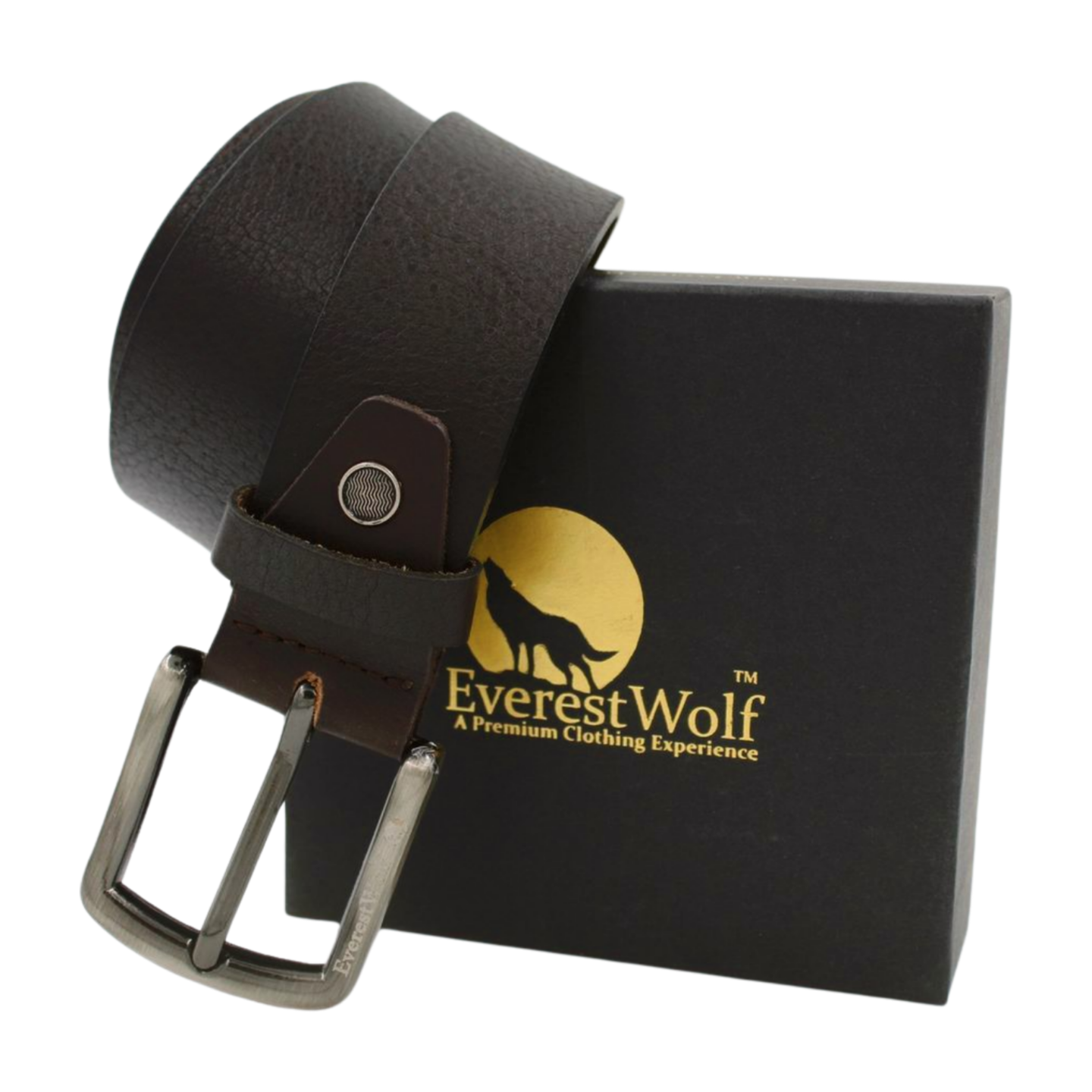 EverestWolf Leather CoffeeBrown Belt with Silver Buckle