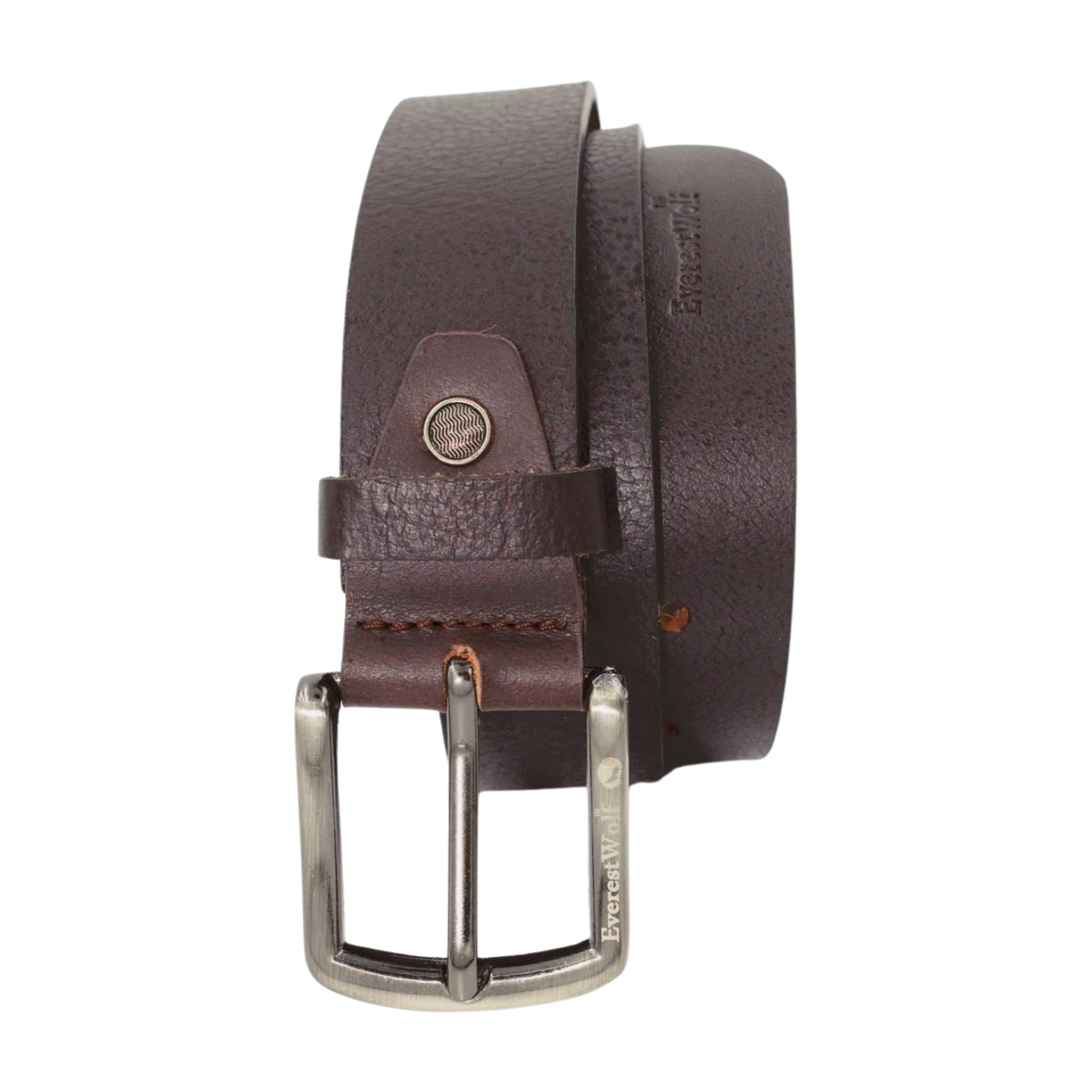 EverestWolf Leather CoffeeBrown Belt with Silver Buckle