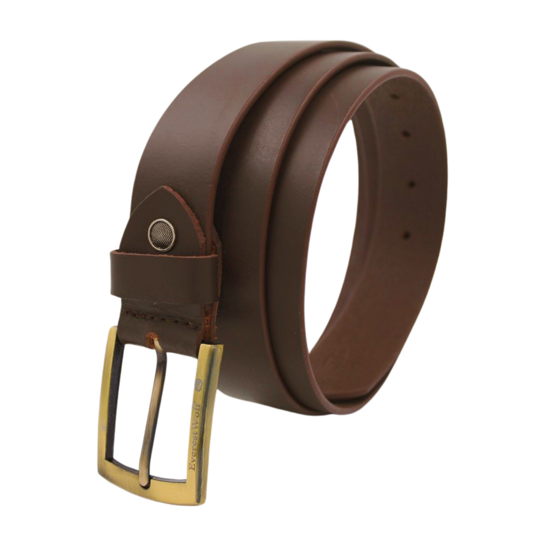 EverestWolf Paradigm Designer Brown Leather Belt with Golden Buckle