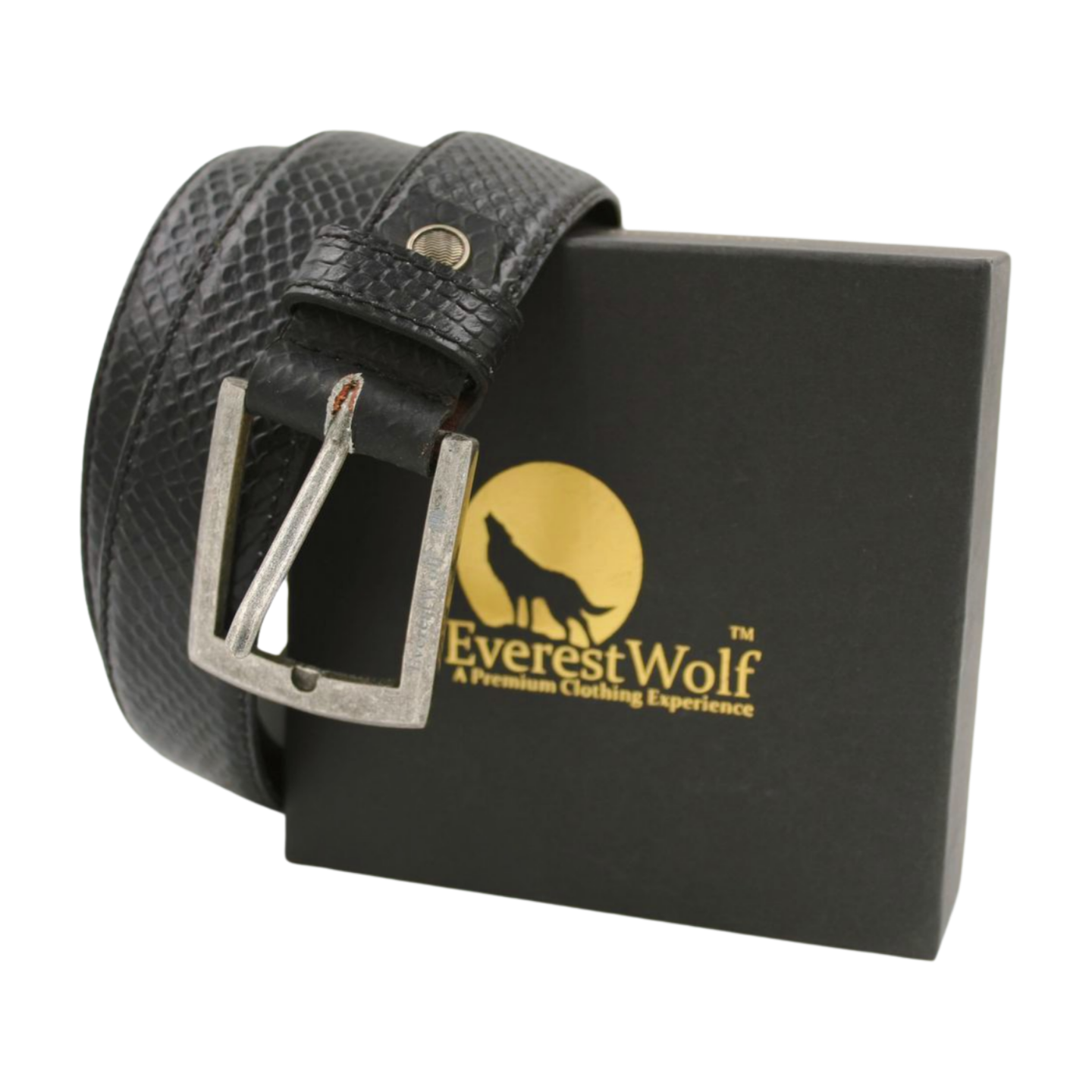 EverestWolf BlackMamba designer Leather Belt with Silver Buckle