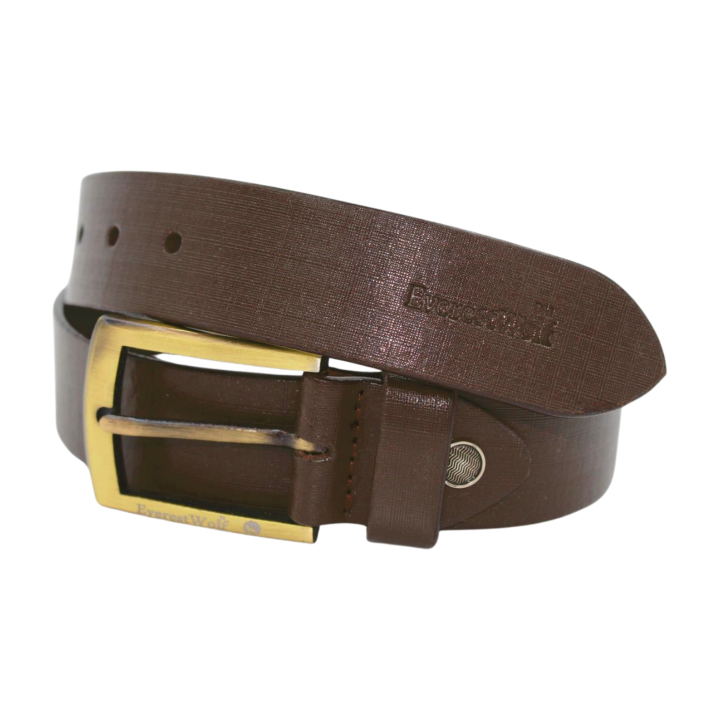 EverestWolf Empyrean Texture Brown Leather Belt with Golden Buckle