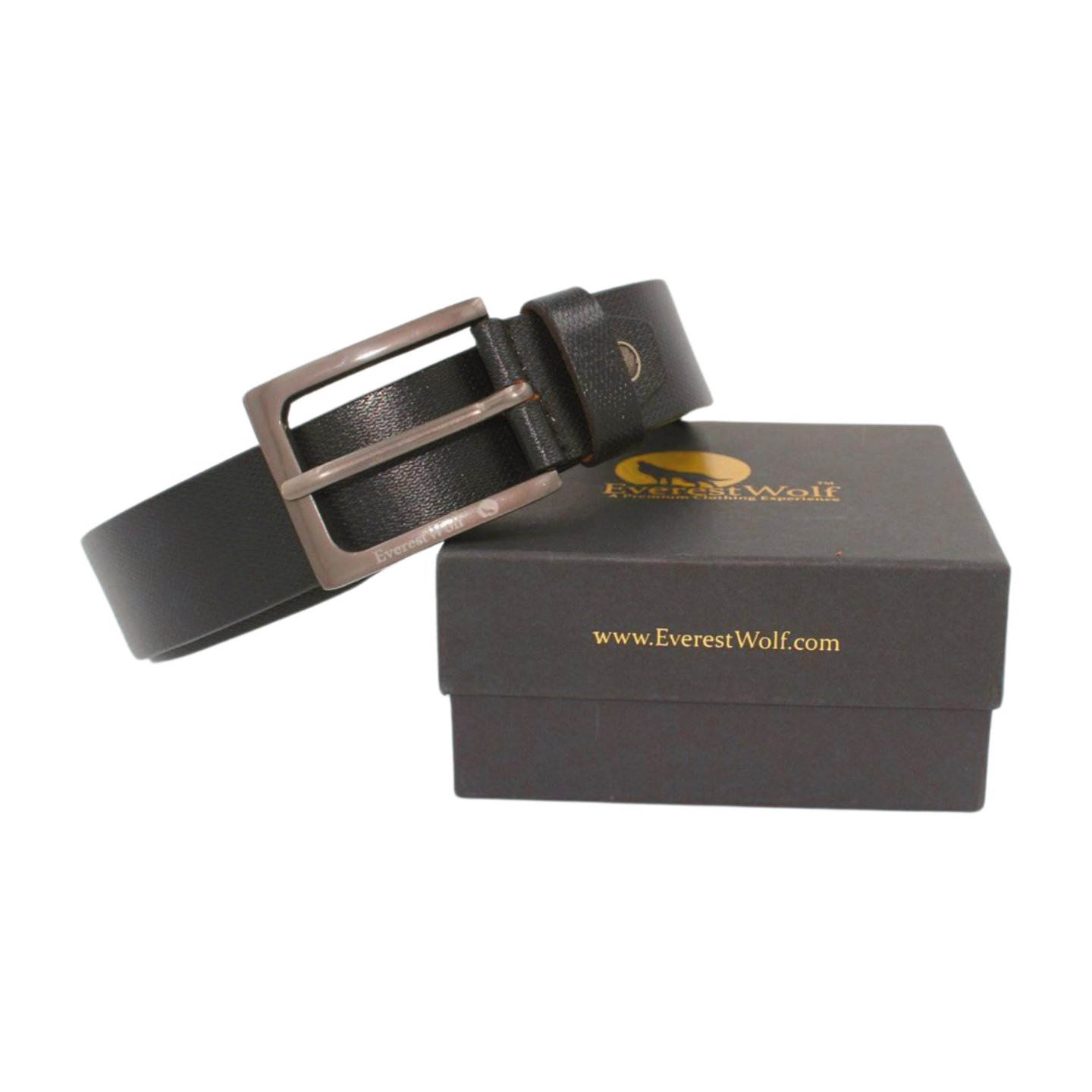 EverestWolf Navigator Black Leather Belt with Silver Buckle