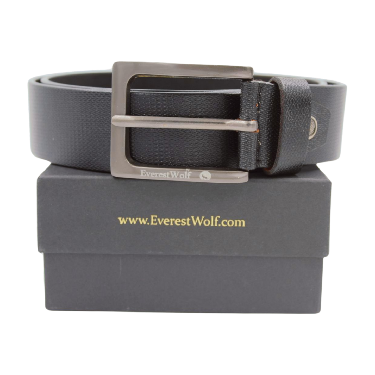 EverestWolf Navigator Black Leather Belt with Silver Buckle