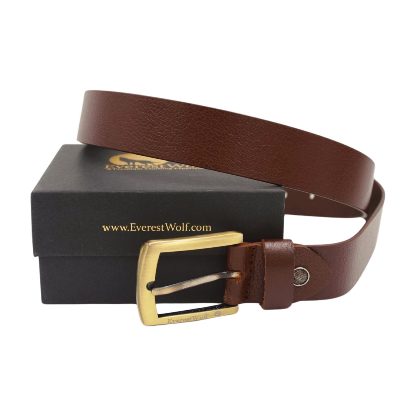 EverestWolf Grandeur snaky Brown Leather Belt with Golden Buckle