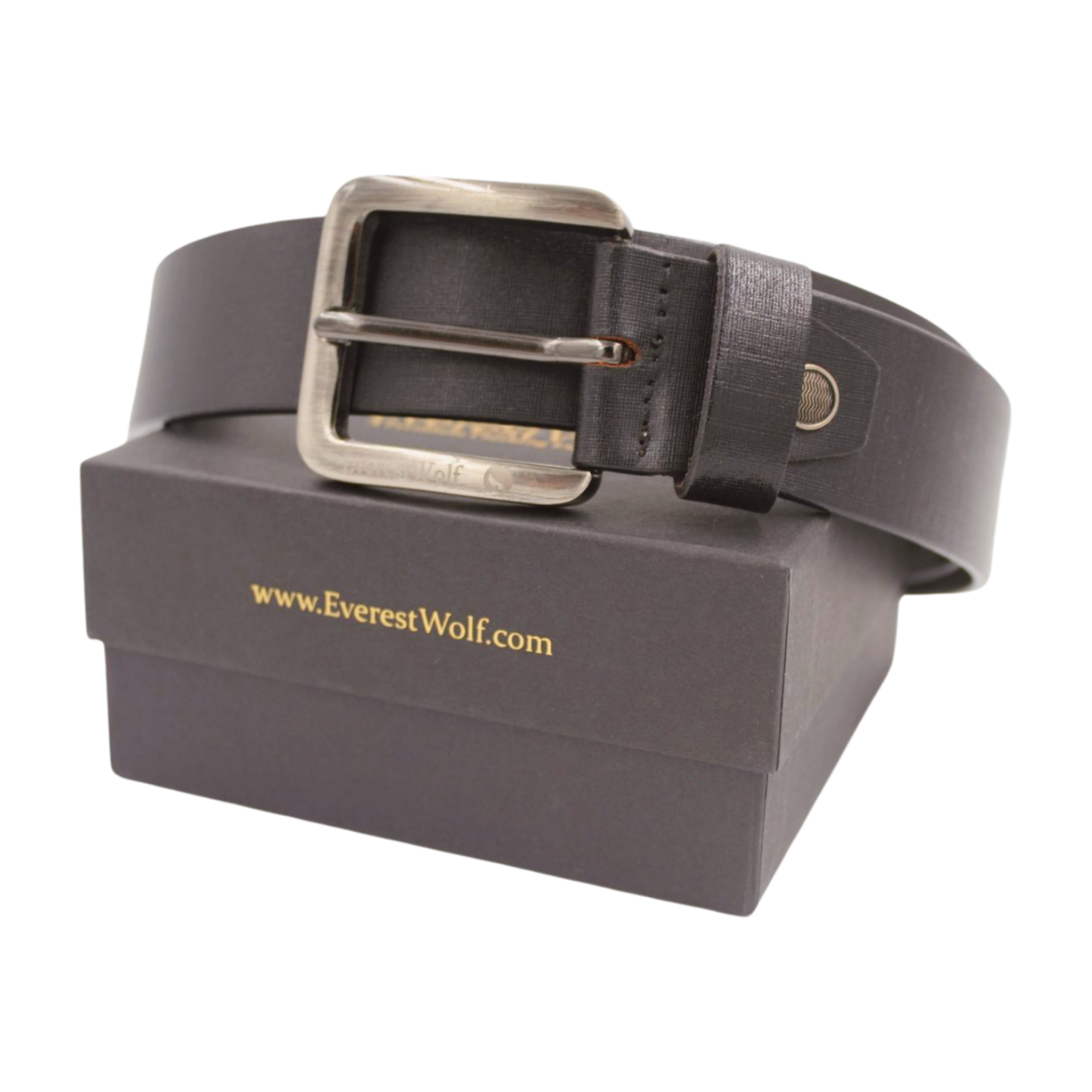 EverestWolf Opulent Textured Black Leather Belt with Grey Buckle