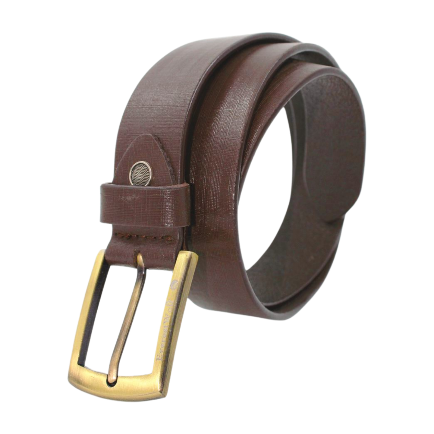 EverestWolf Empyrean Texture Brown Leather Belt with Golden Buckle