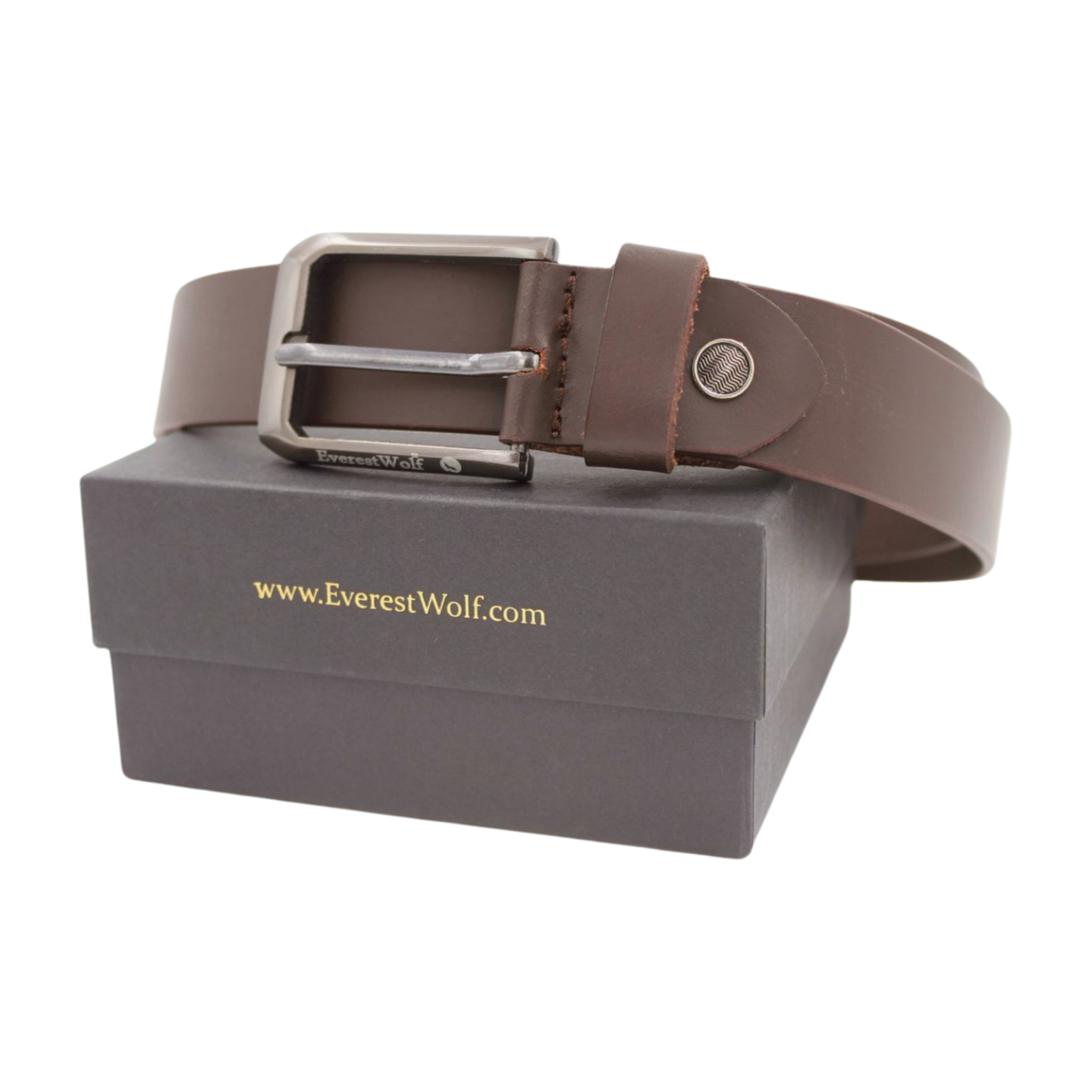 EverestWolf Luminary Brown Leather Belt with Grey Buckle