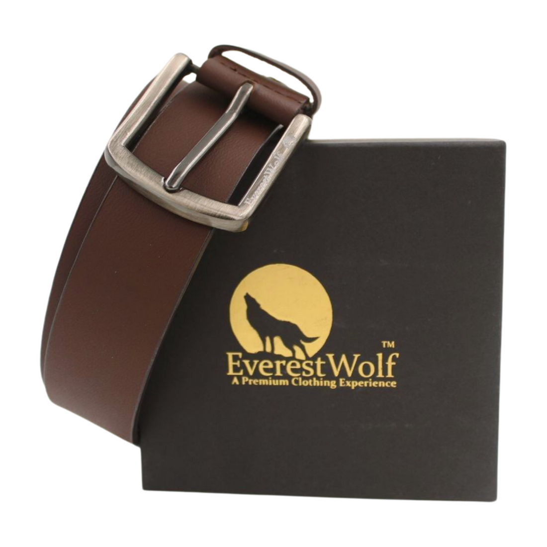 EverestWolf Premium Brown Smooth Finish Leather Belt with Dark Silver Buckle