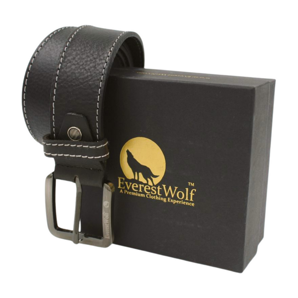 EverestWolf PureEclat Designer Leather Belt with Grey Buckle