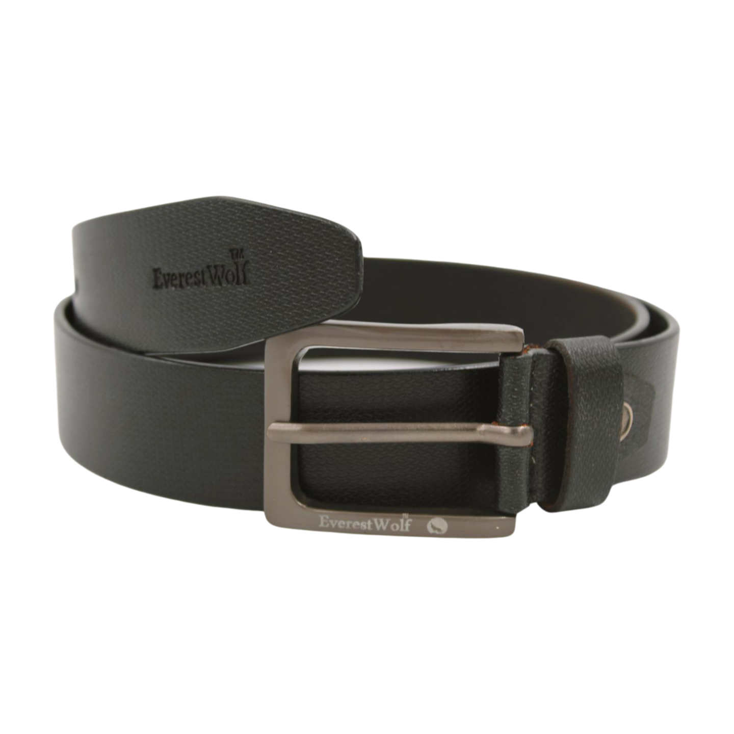 EverestWolf Navigator Black Leather Belt with Silver Buckle