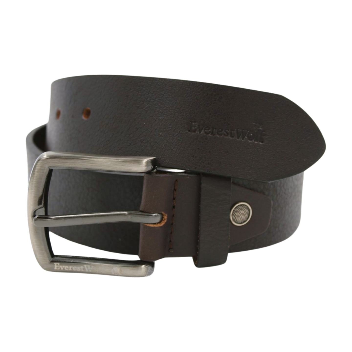EverestWolf Leather CoffeeBrown Belt with Silver Buckle
