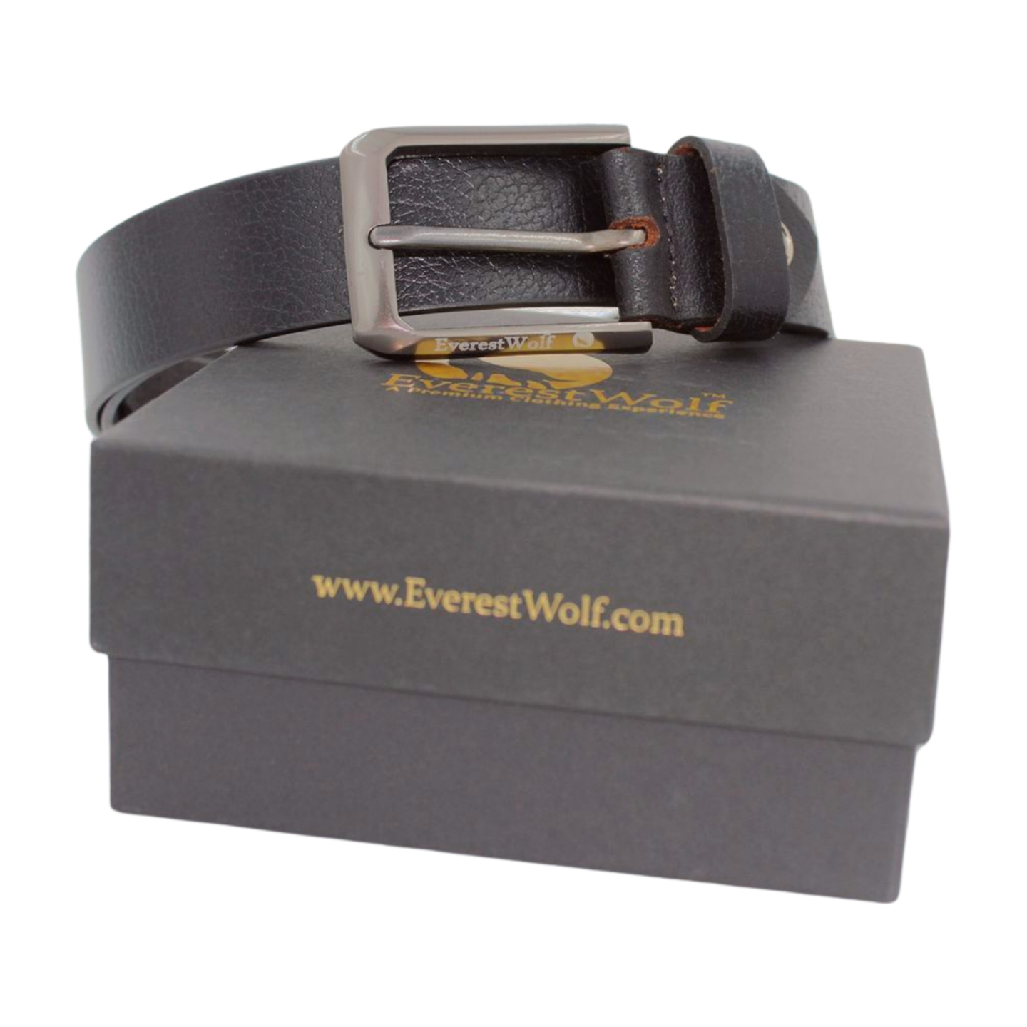EverestWolf Zenith Designer Black Leather Belt with Grey Buckle