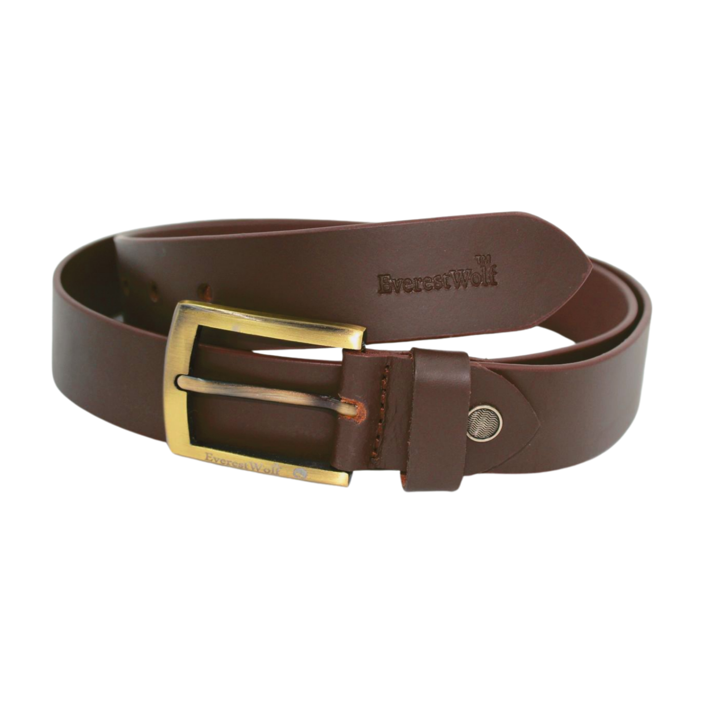 EverestWolf Paradigm Designer Brown Leather Belt with Golden Buckle