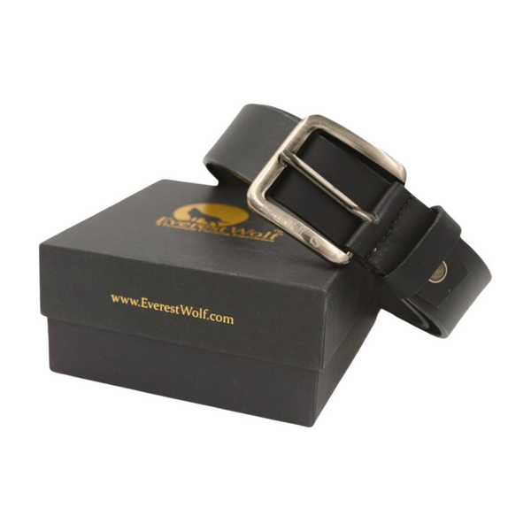 EverestWolf Magnate Black Leather Belt with Silver-charm Buckle