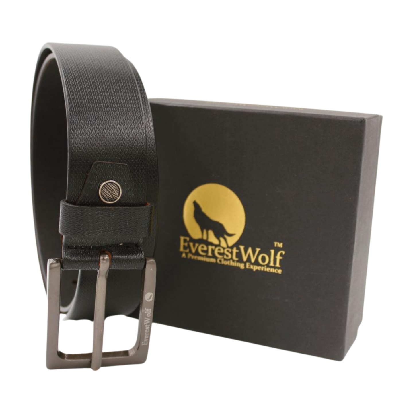 EverestWolf Navigator Black Leather Belt with Silver Buckle