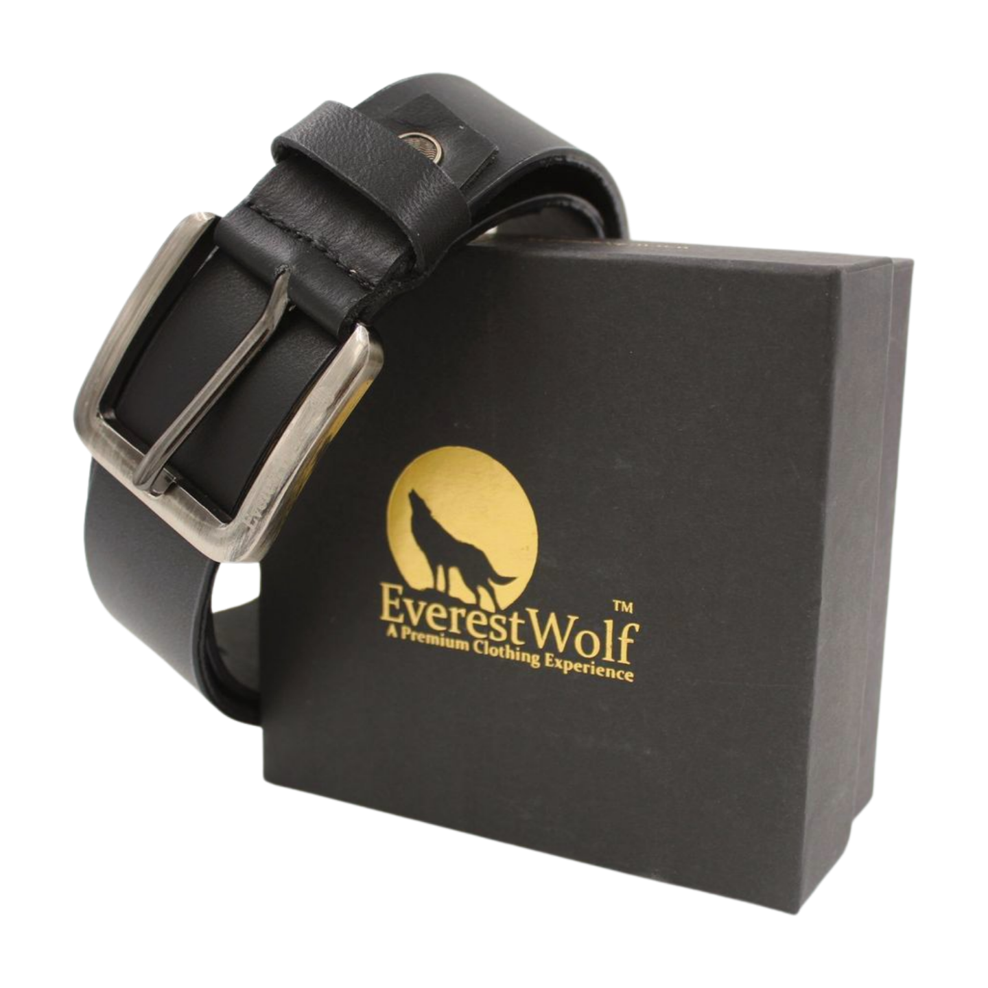 EverestWolf Magnate Black Leather Belt with Silver-charm Buckle