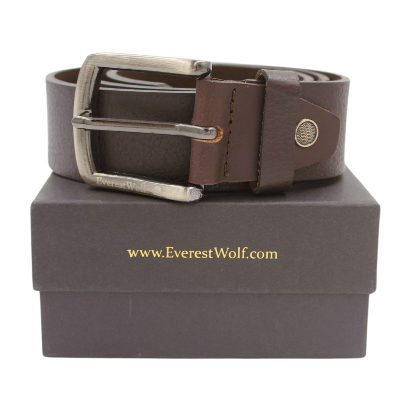 EverestWolf Leather CoffeeBrown Belt with Silver Buckle