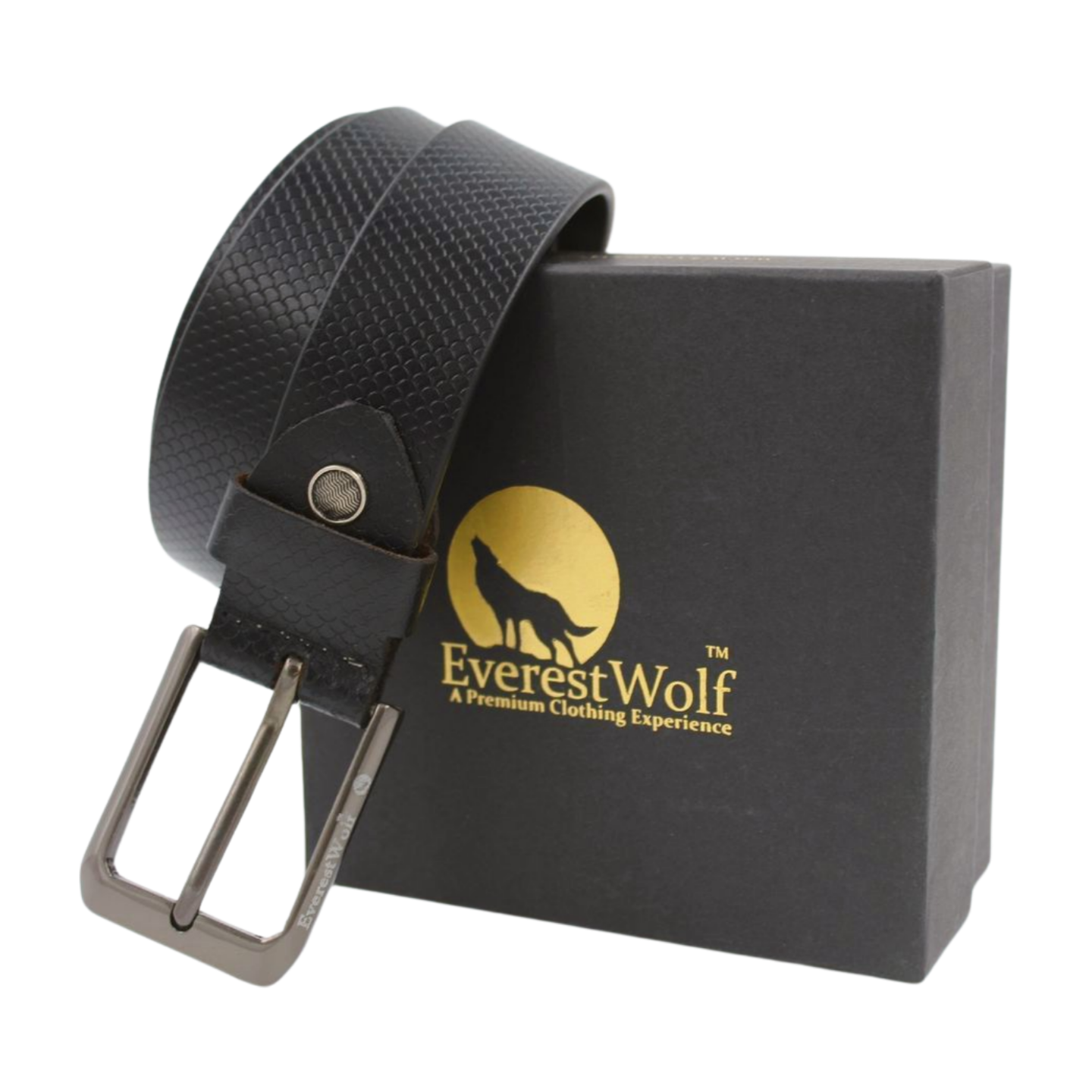 EverestWolf EleganTie Black Leather Belt with Silver Buckle