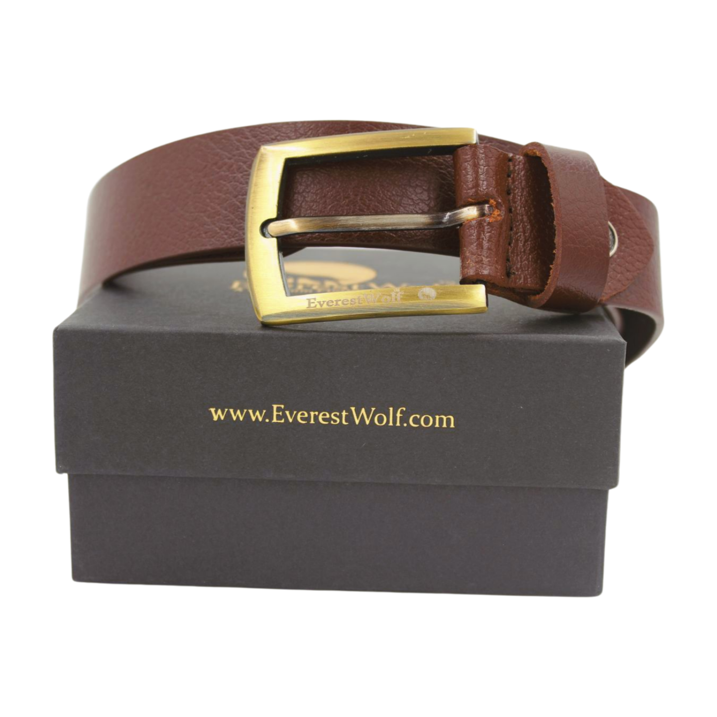 EverestWolf Grandeur snaky Brown Leather Belt with Golden Buckle