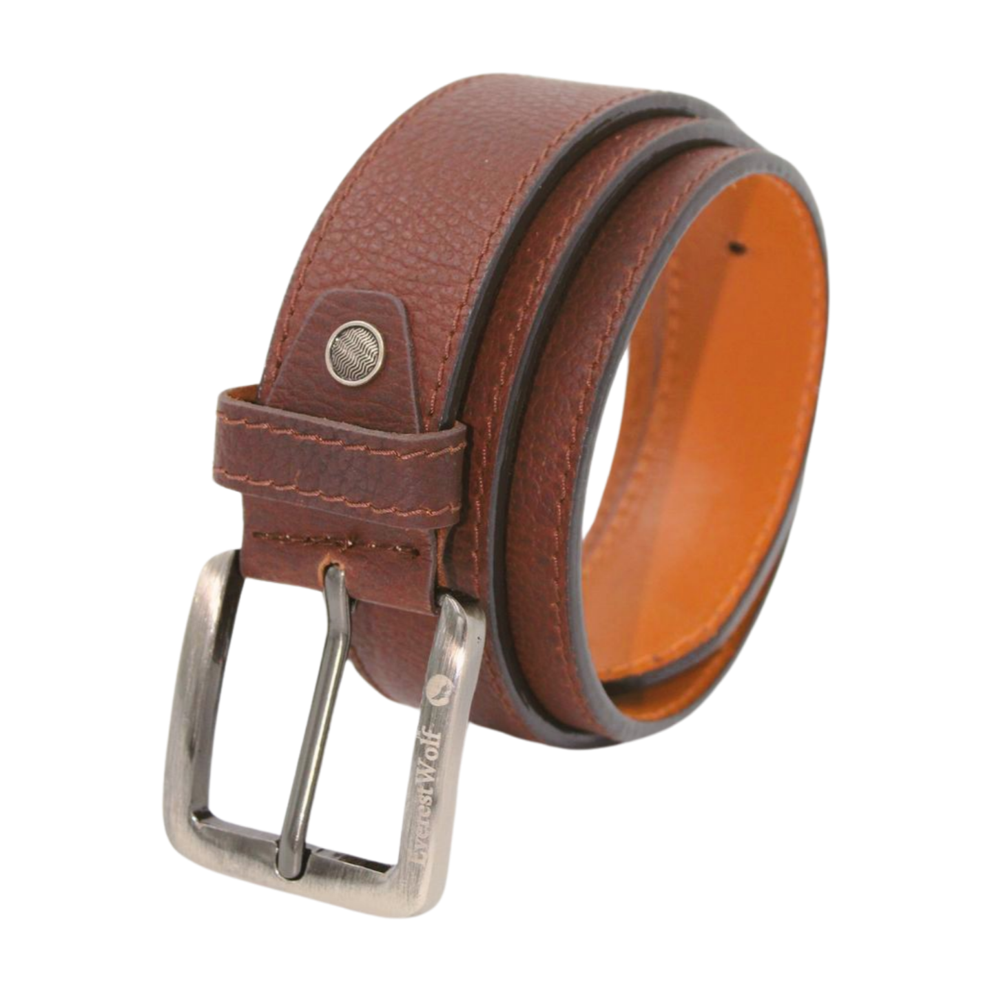 EverestWolf Pinnacle crafted Brown Leather Belt with Midnight silver Buckle