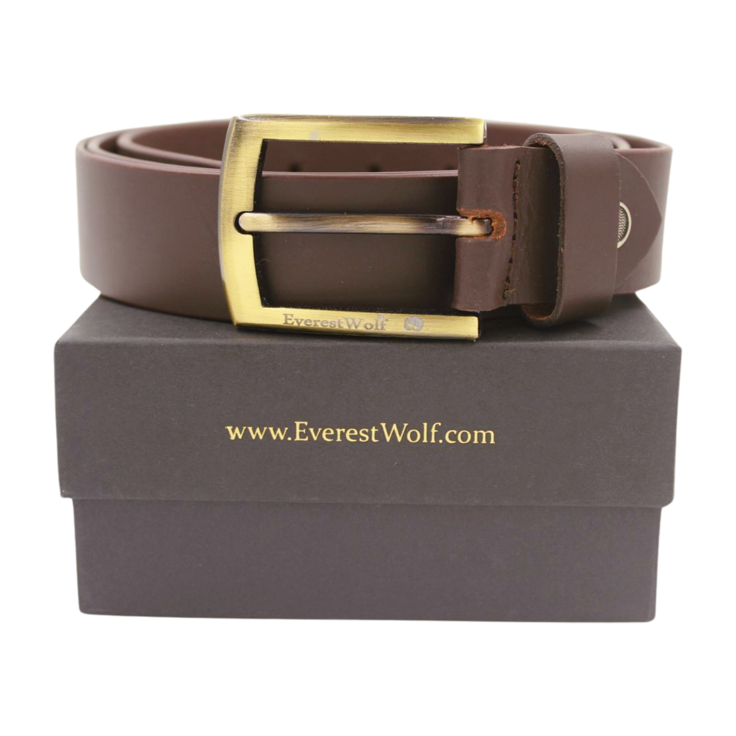 EverestWolf Paradigm Designer Brown Leather Belt with Golden Buckle