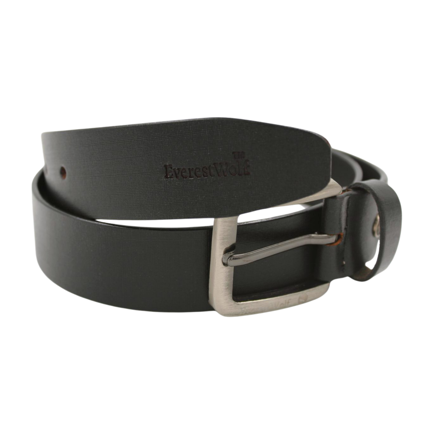 EverestWolf Opulent Textured Black Leather Belt with Grey Buckle