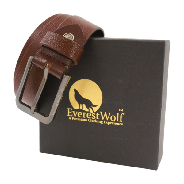 EverestWolf EnigmaBrown Texture Leather Belt with Midnight Gray Buckle