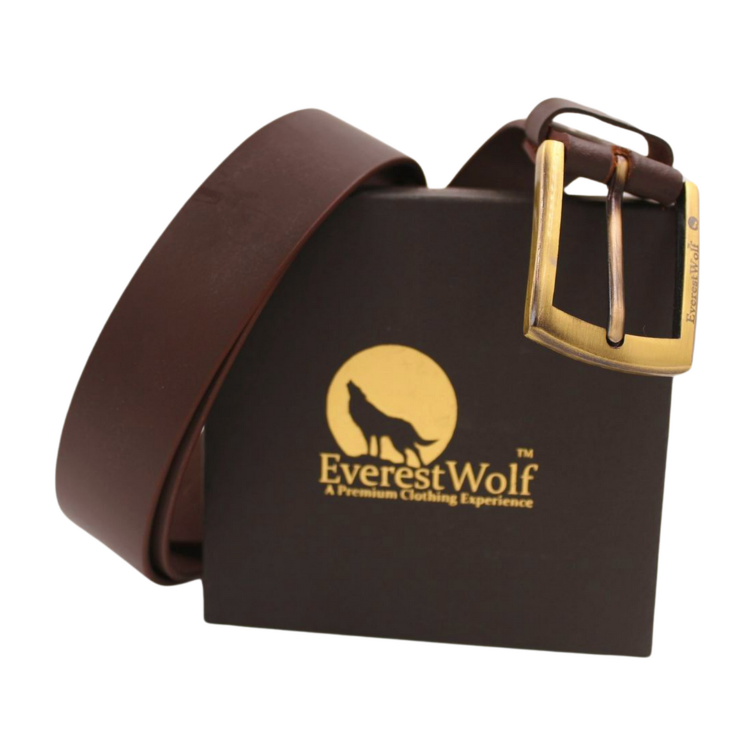 EverestWolf Paradigm Designer Brown Leather Belt with Golden Buckle