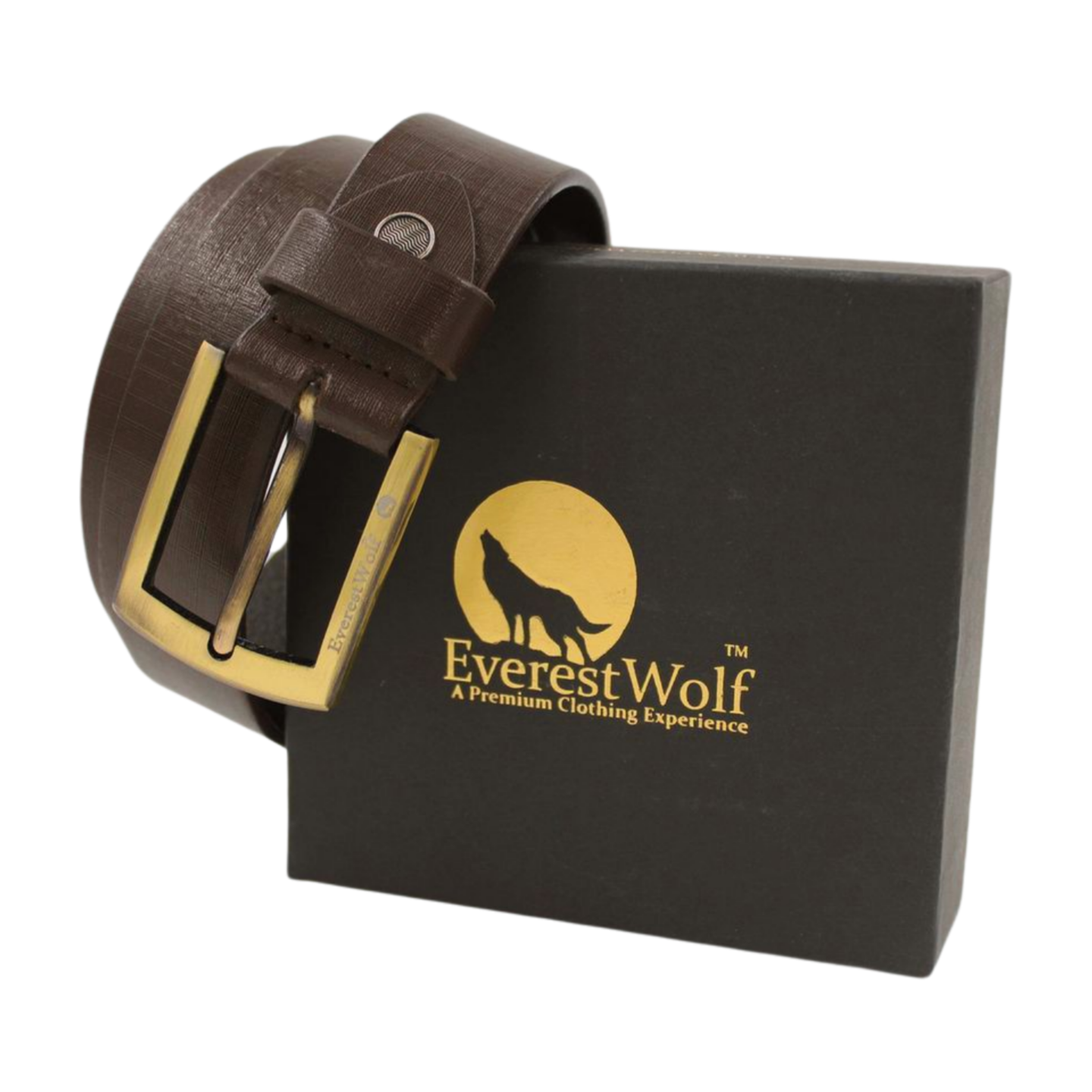 EverestWolf Empyrean Texture Brown Leather Belt with Golden Buckle