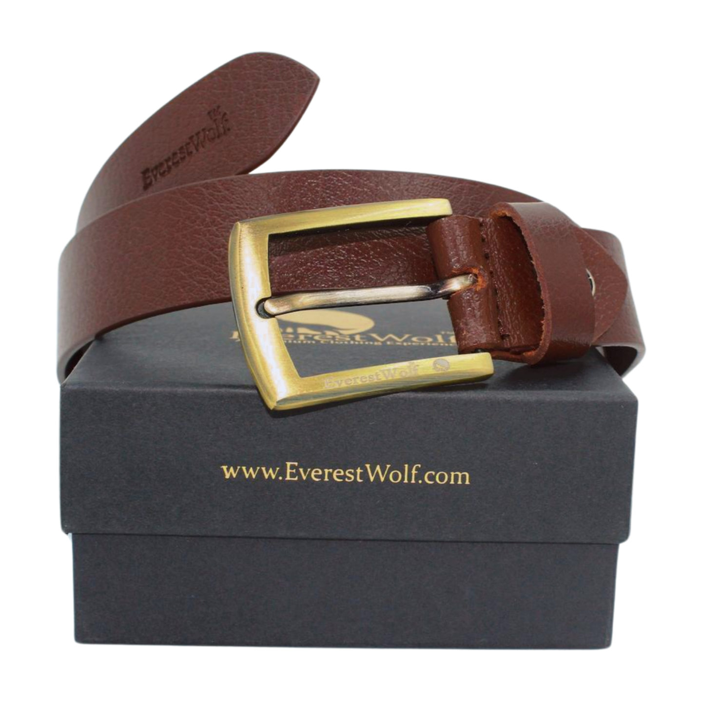 EverestWolf Grandeur snaky Brown Leather Belt with Golden Buckle