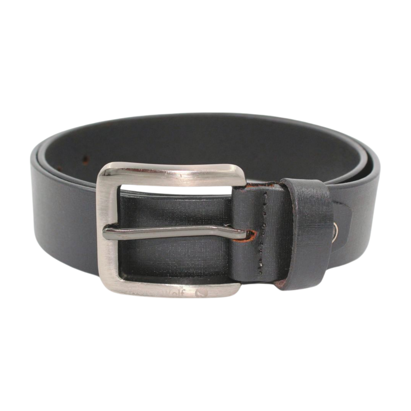 EverestWolf Opulent Textured Black Leather Belt with Grey Buckle
