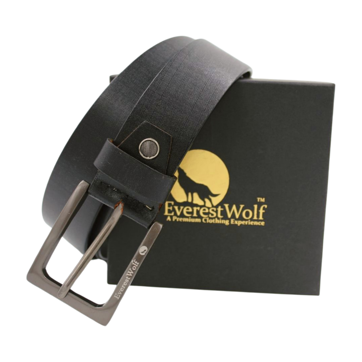EverestWolf ClassicCinch textured Black Leather Belt with Gun Mattle Grey Buckle