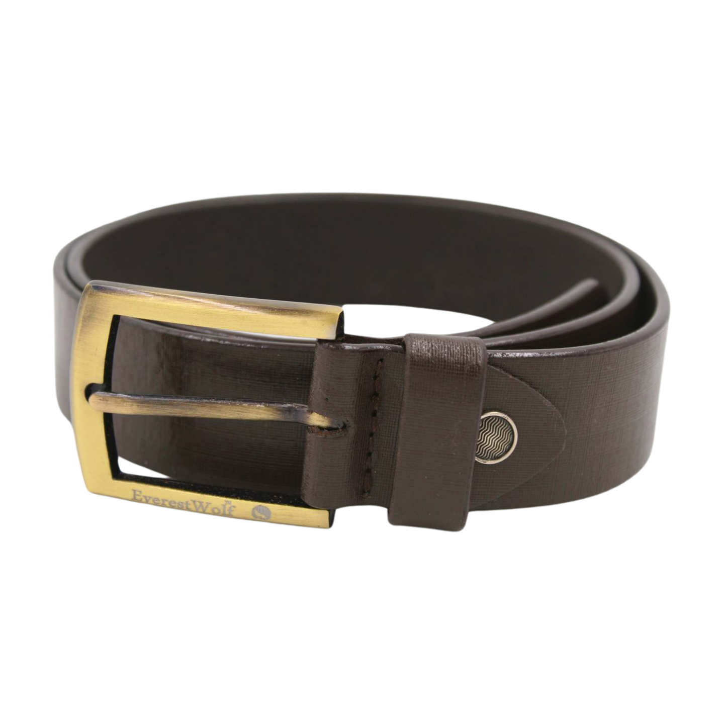EverestWolf Empyrean Texture Brown Leather Belt with Golden Buckle