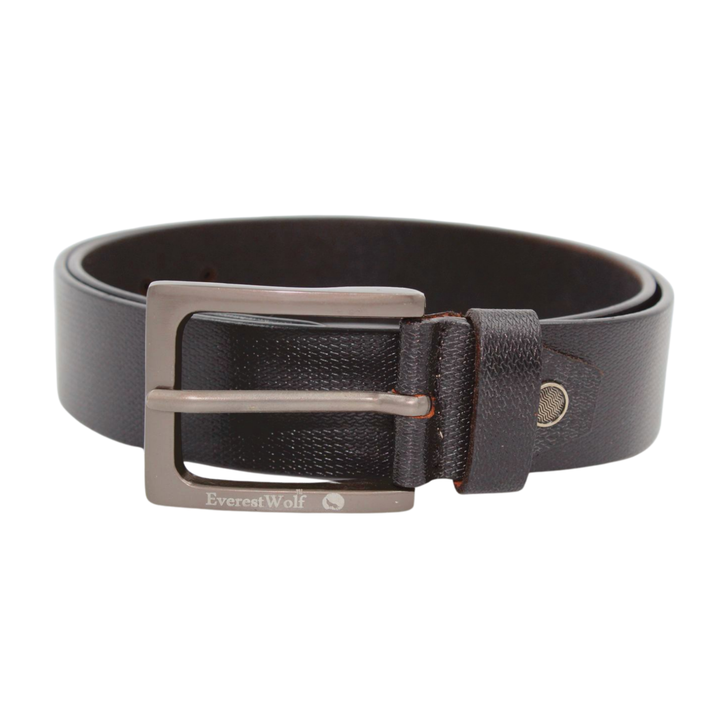 EverestWolf Navigator Black Leather Belt with Silver Buckle
