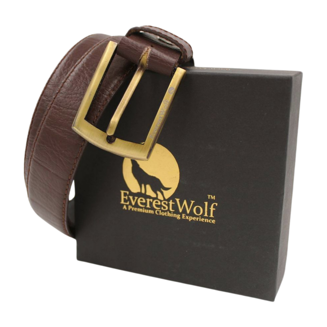 EverestWolf Sovereign Designer Leather Belt with Golden Buckle
