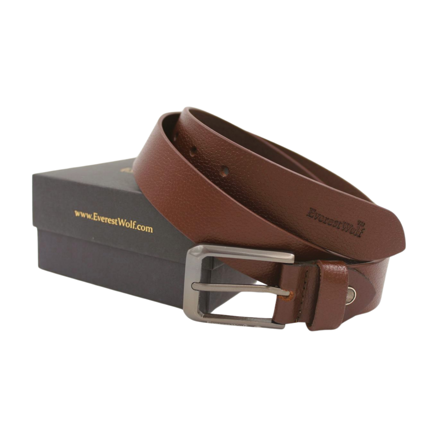 EverestWolf EnigmaBrown Texture Leather Belt with Midnight Gray Buckle