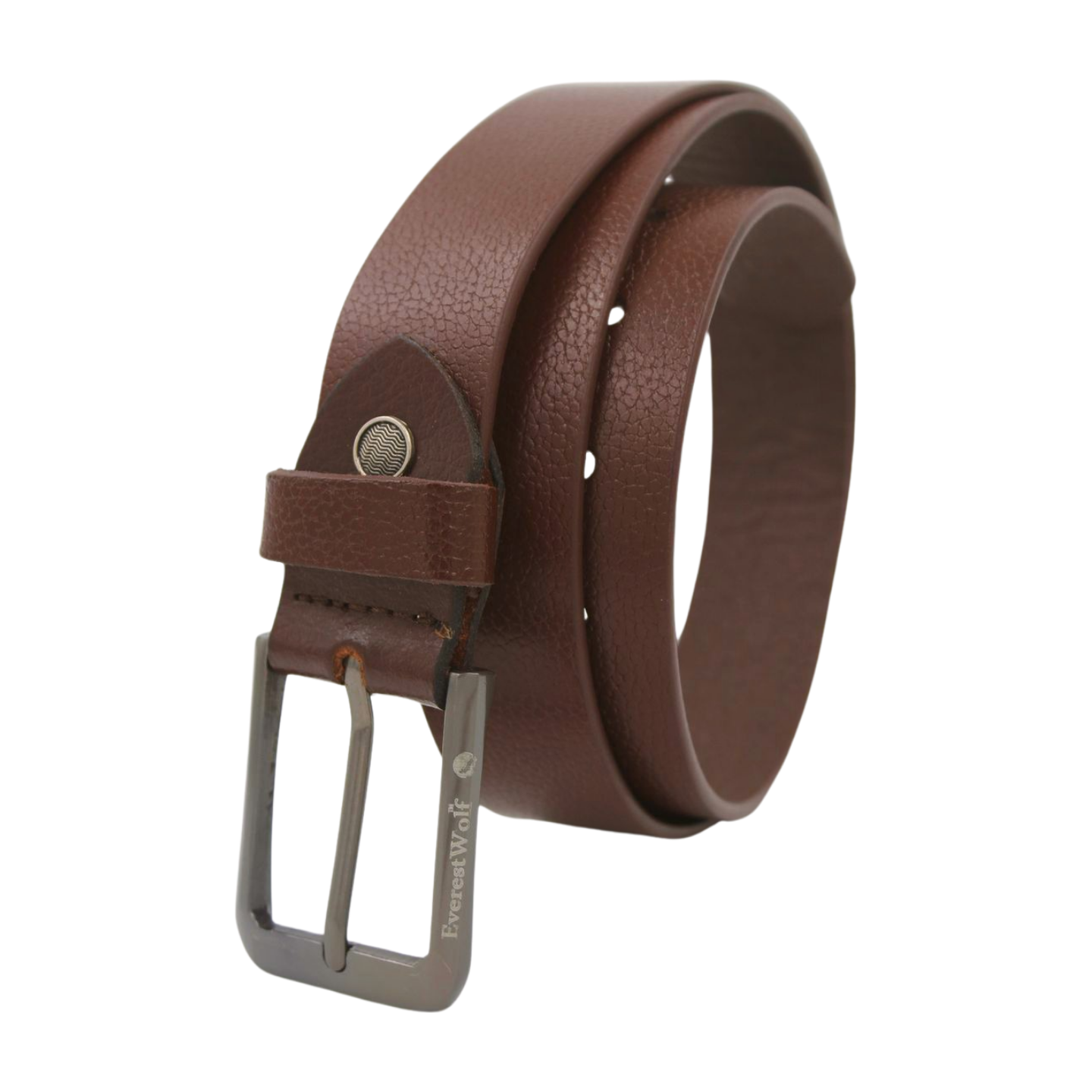EverestWolf EnigmaBrown Texture Leather Belt with Midnight Gray Buckle